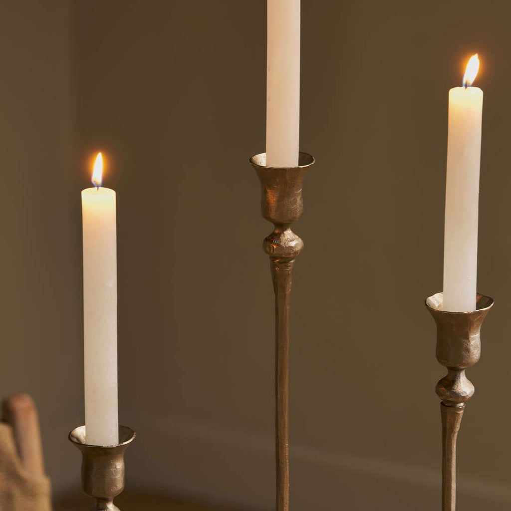Greige Hammered Tall Antique Brass Candlestick - Three Sizes