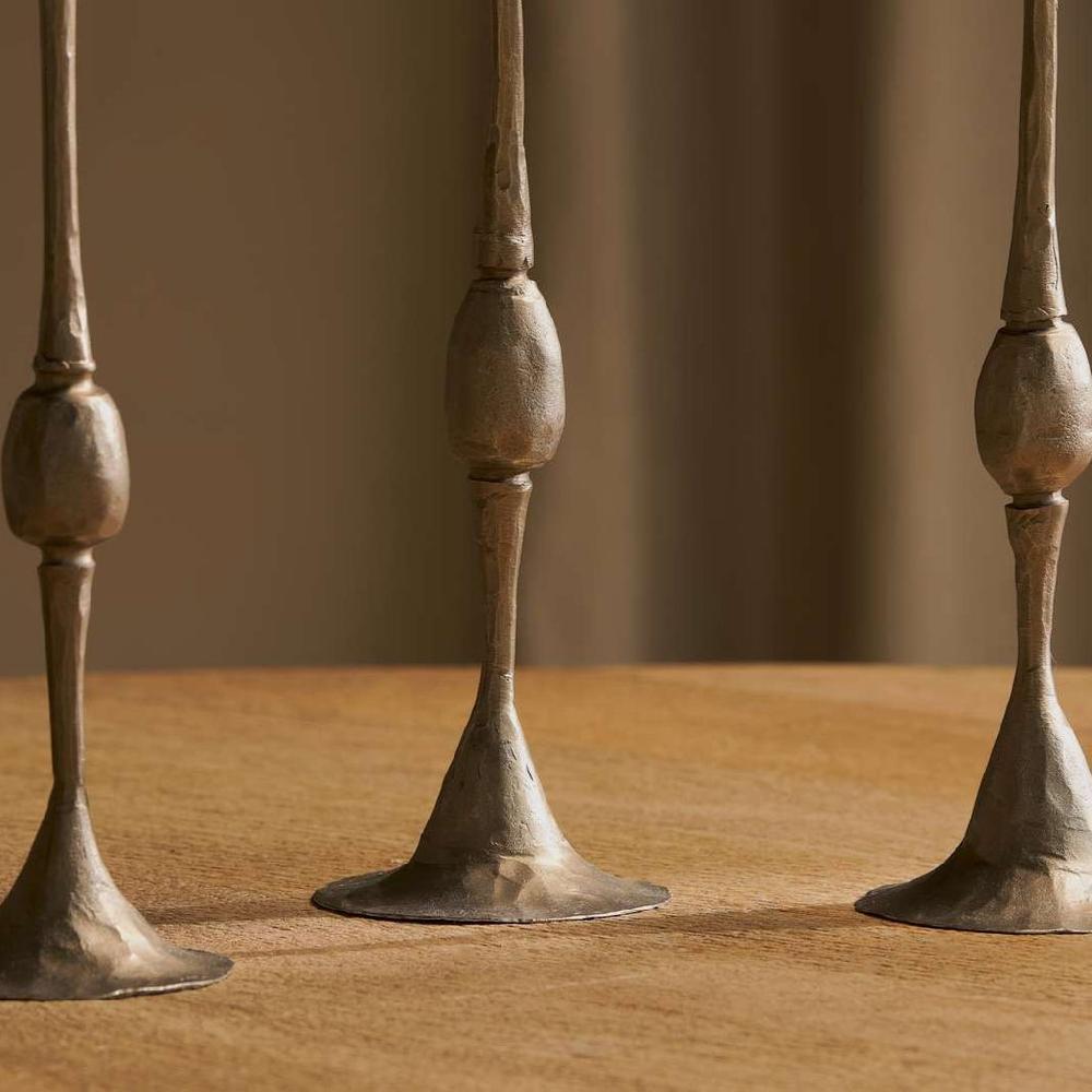 Greige Hammered Tall Antique Brass Candlestick - Three Sizes