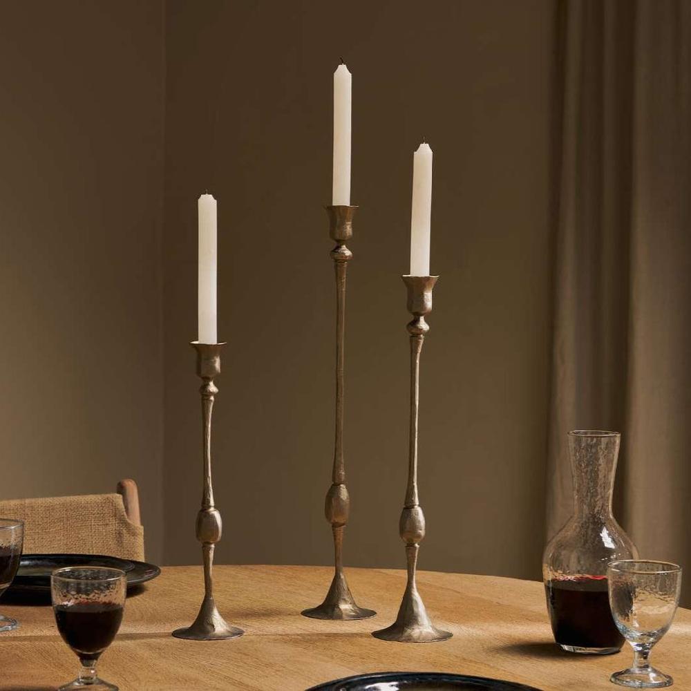 greige Hammered Tall Antique Brass Candlestick - Three Sizes