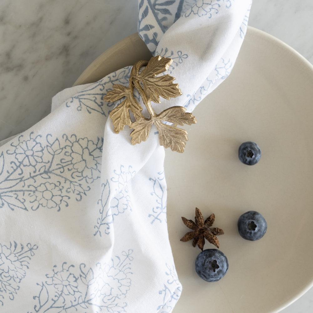 Greige Hand Block Printed Cotton Napkins - Set Of Four - Light Blue