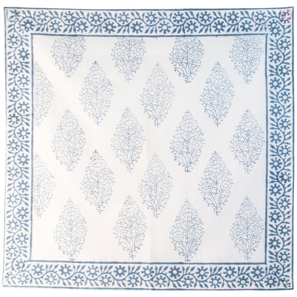 Greige Hand Block Printed Cotton Napkins - Set Of Four - Light Blue