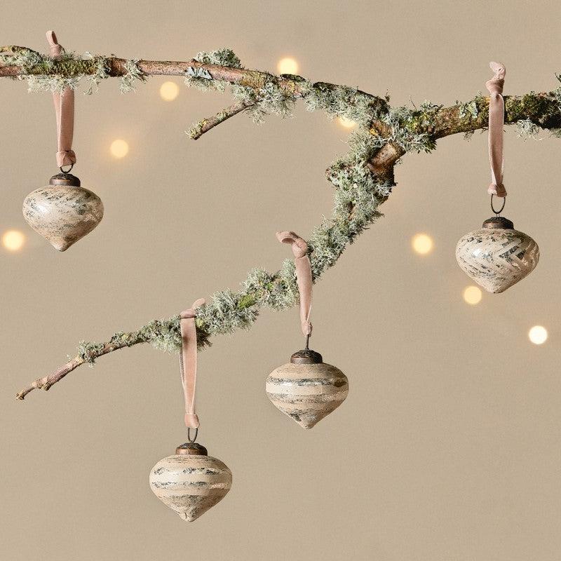 Greige Hand Etched Brushed Silver Baubles - Set Of Four