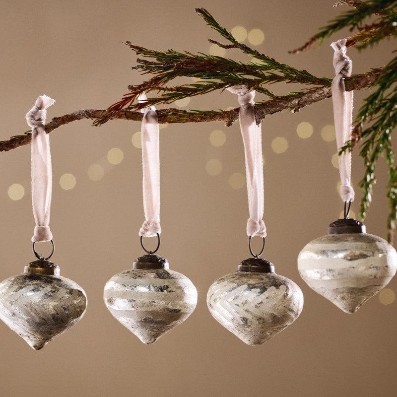 greige Hand Etched Brushed Silver Baubles - Set of Four