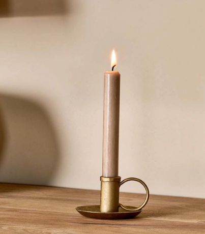 Greige Hand Forged Iron Chamberstick Candle Holder - Brass Finish