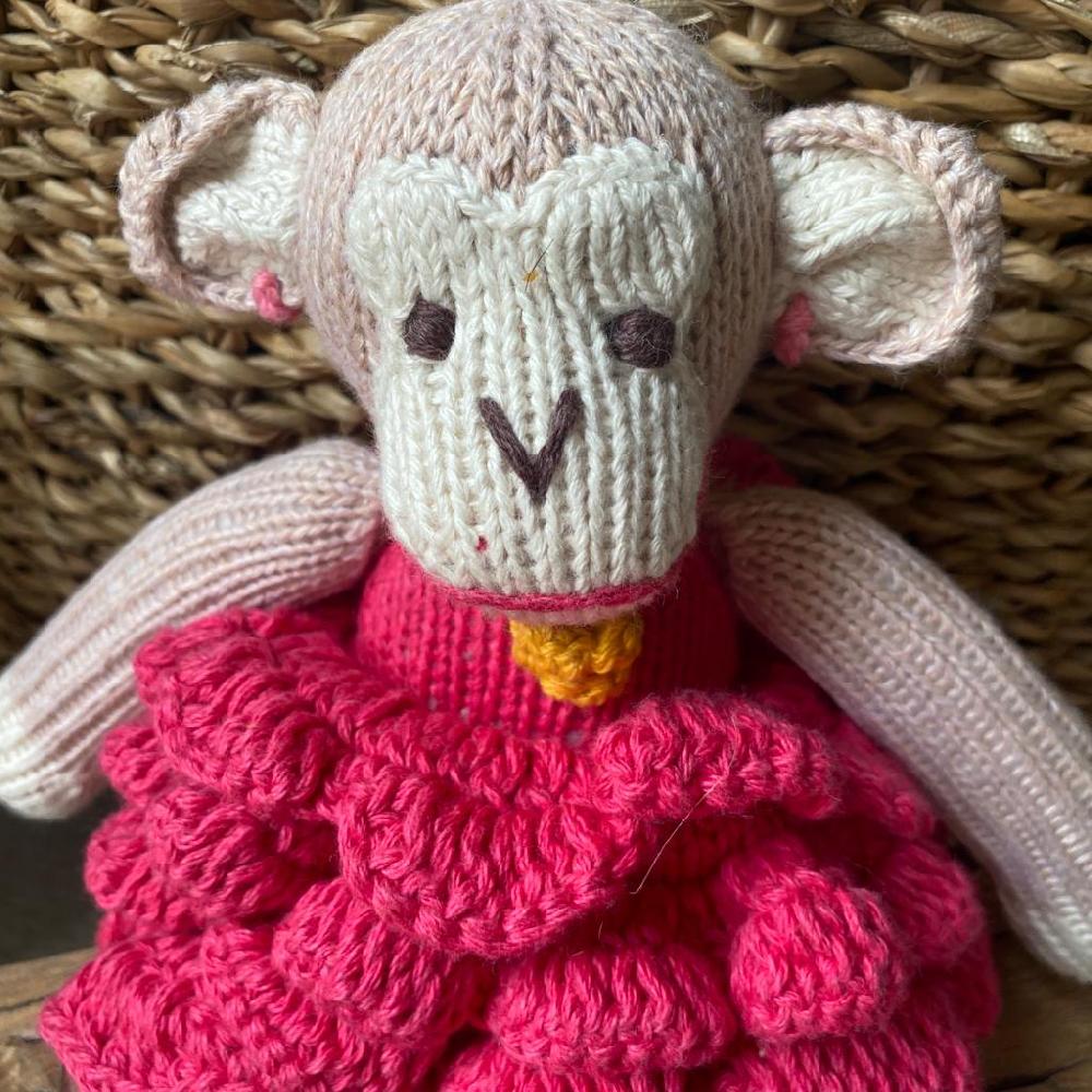 Greige Hand-Knitted Monkey In Flamenco Dress - Organic Cotton