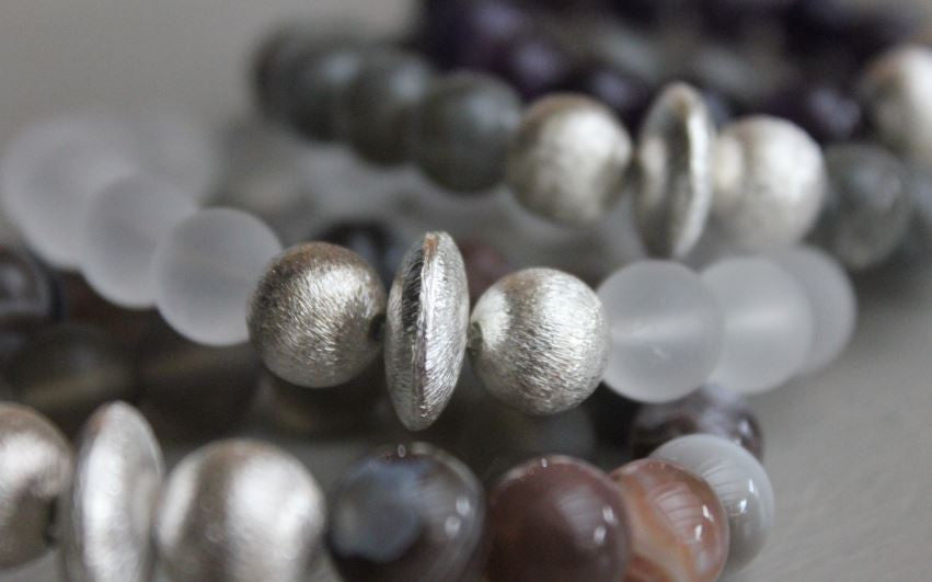 greige Hand-made Semi Precious Stone Stacking Bracelet