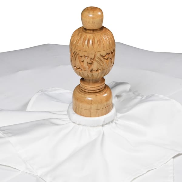 Greige Hand-Painted Balinese White Parasol With Fringe And Tassels