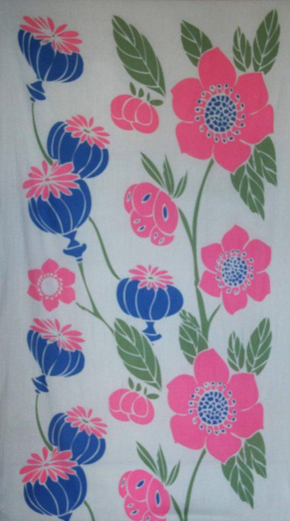 Greige Hand-Printed Large Organic Cotton Rectangular Scarf - Poppy Pastel