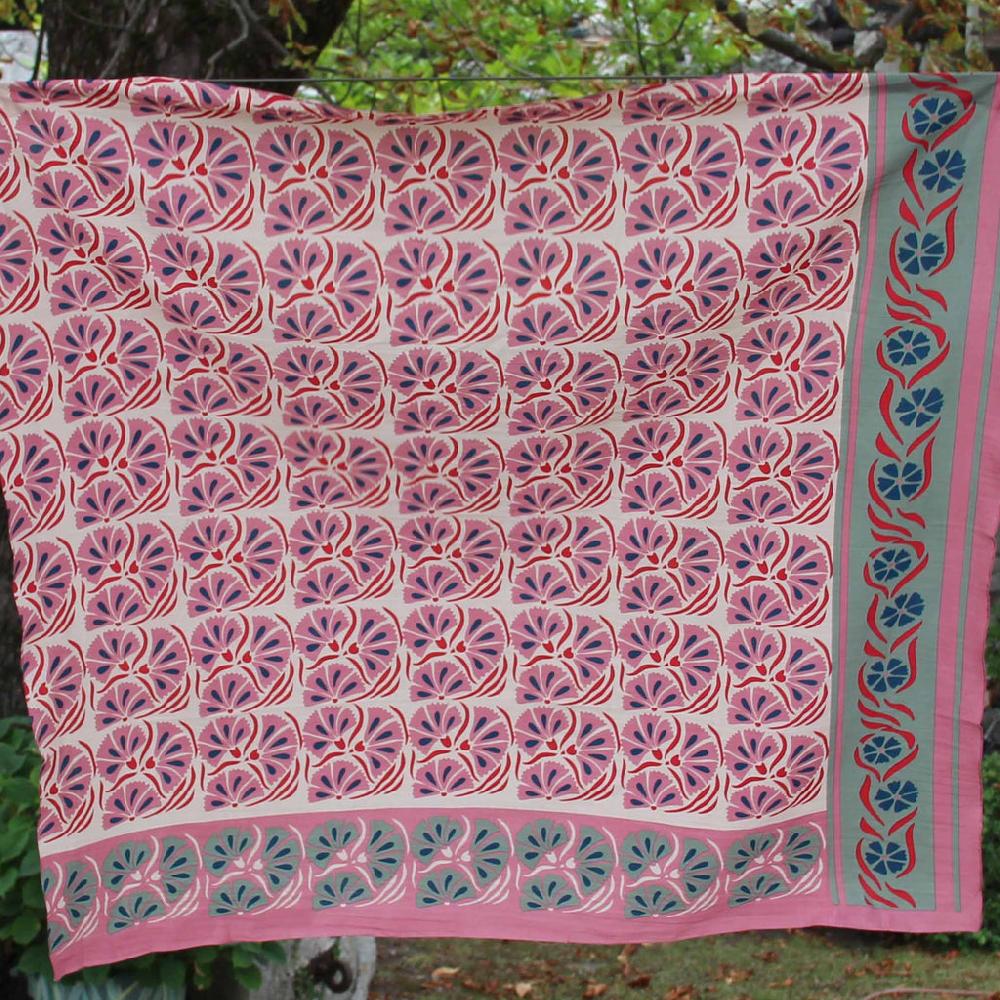 greige Hand-Printed Large Organic Cotton Square Scarf - Diego Rose
