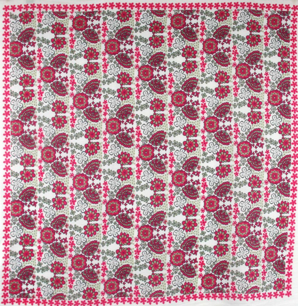 Greige Hand-Printed Large Organic Cotton Square Scarf - Hawaii Fuchsia