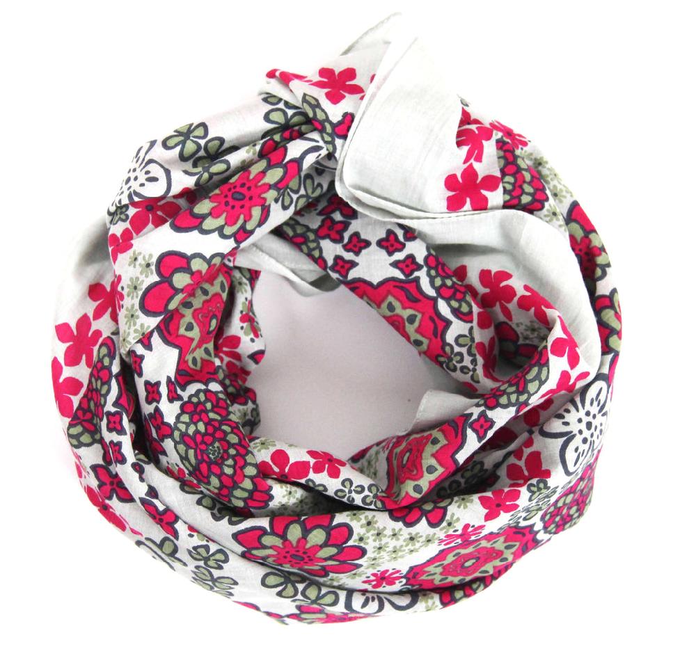 Greige Hand-Printed Large Organic Cotton Square Scarf - Hawaii Fuchsia