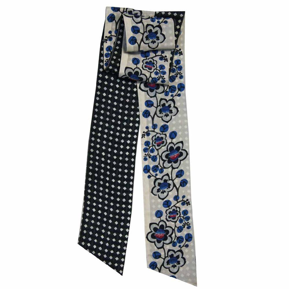 Greige Hand-Printed Silk Bandeau Scarf In Tin - Cotton Club Blue