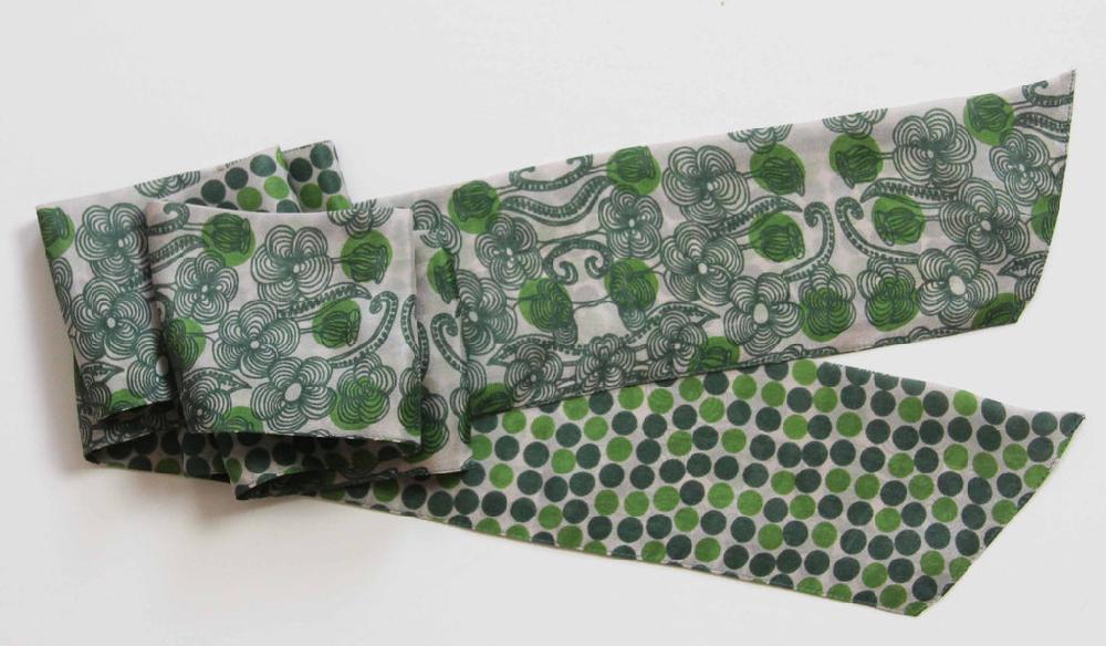 Greige Hand-Printed Silk Bandeau Scarf In Tin - Laos Green