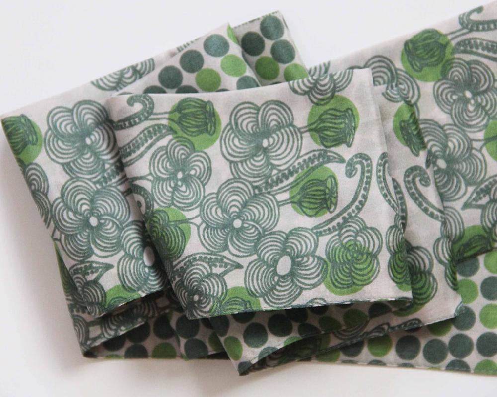 Greige Hand-Printed Silk Bandeau Scarf In Tin - Laos Green