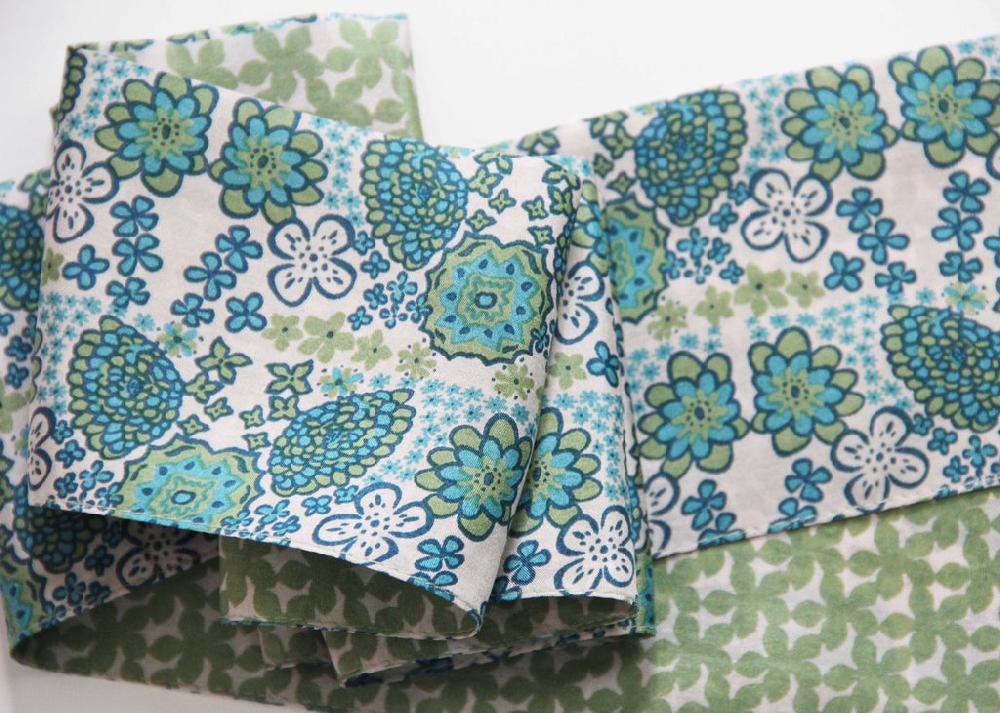 Greige Hand-Printed Silk Bandeau Scarf In Tin - Morea Blue