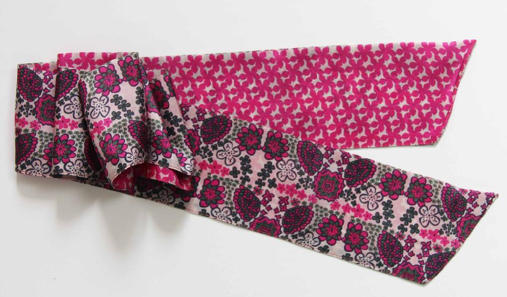 Greige Hand-Printed Silk Bandeau Scarf In Tin - Morea Fuchsia
