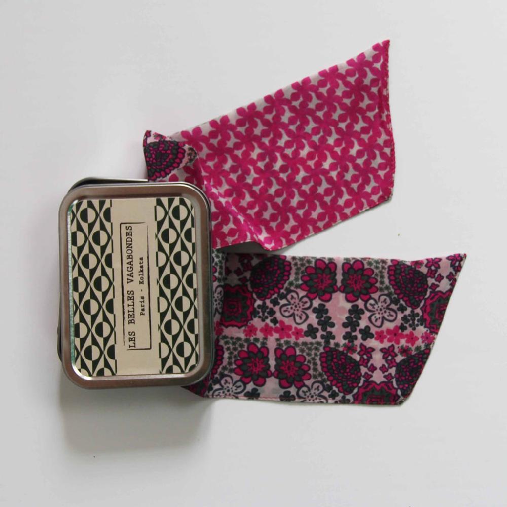 Greige Hand-Printed Silk Bandeau Scarf In Tin - Morea Fuchsia