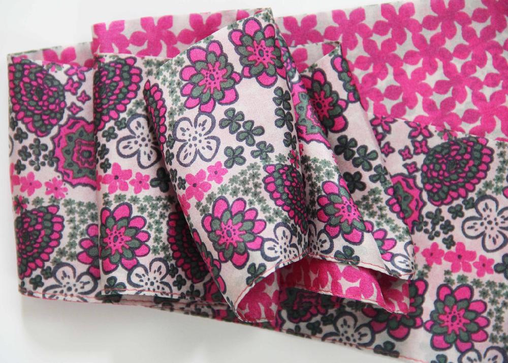 greige Hand-Printed Silk Bandeau Scarf in Tin - Morea Fuchsia