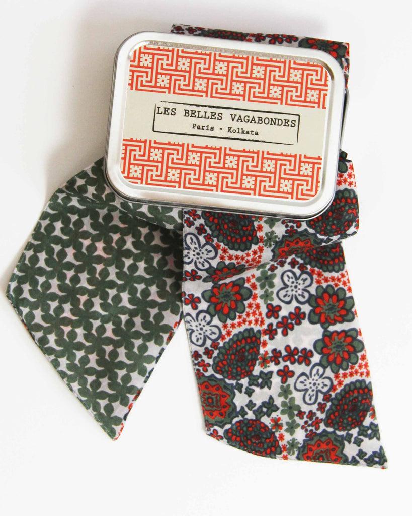 Greige Hand-Printed Silk Bandeau Scarf In Tin - Morea Orange