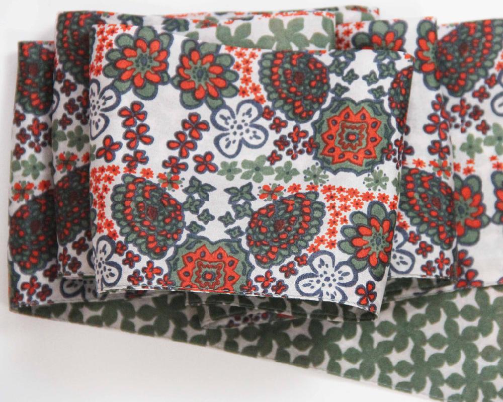 greige Hand-Printed Silk Bandeau Scarf in Tin - Morea Orange