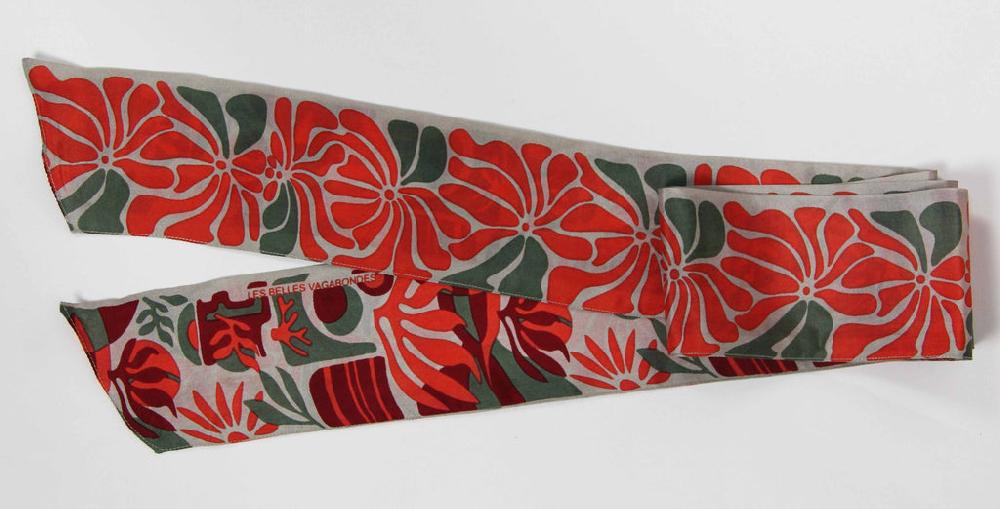 Greige Hand-Printed Silk Bandeau Scarf In Tin - Ylang Ylang Orange