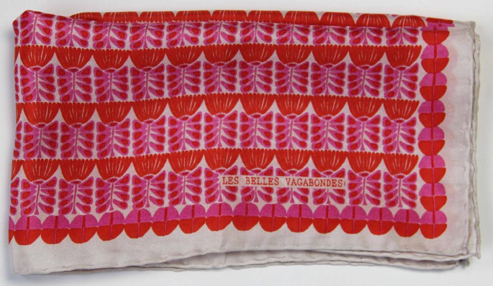 Greige Hand-Printed Small Square Silk Scarf In Box - Oslo Fuchsia