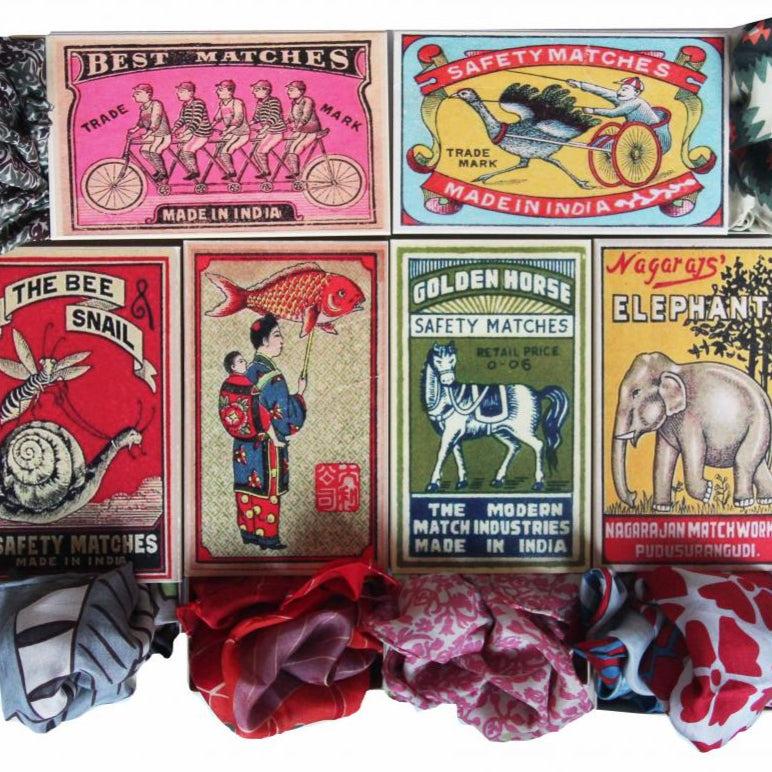 Greige Hand-Printed Small Square Silk Scarf In Box - Oslo Fuchsia