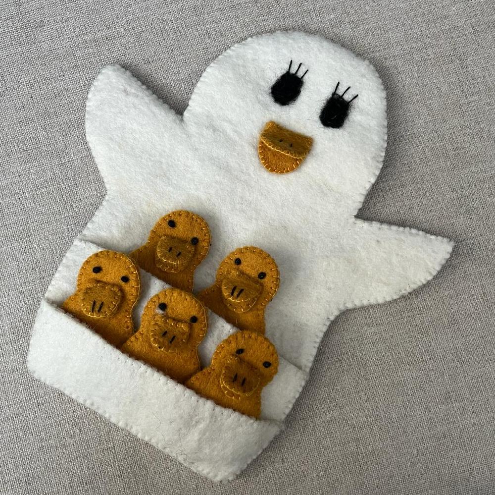 Greige Handmade Felt Duck And Ducklings Hand Puppet - Fairtrade