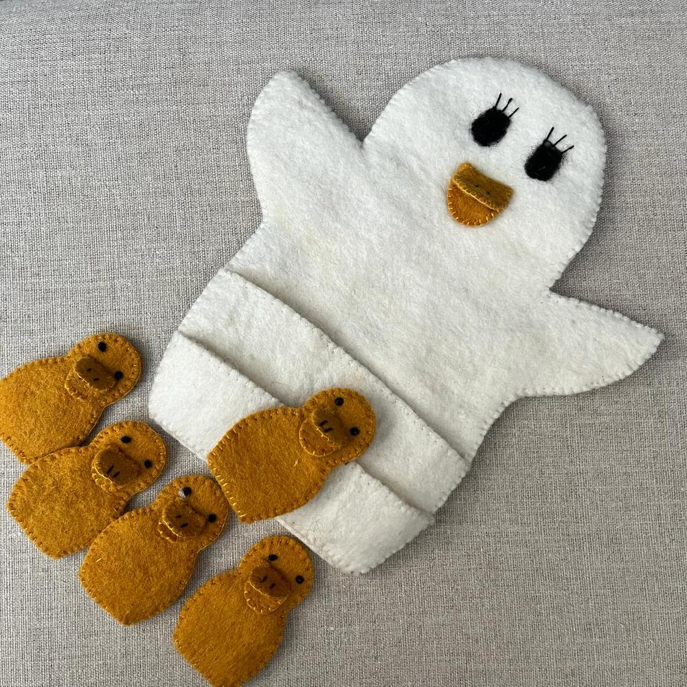 Greige Handmade Felt Duck And Ducklings Hand Puppet - Fairtrade