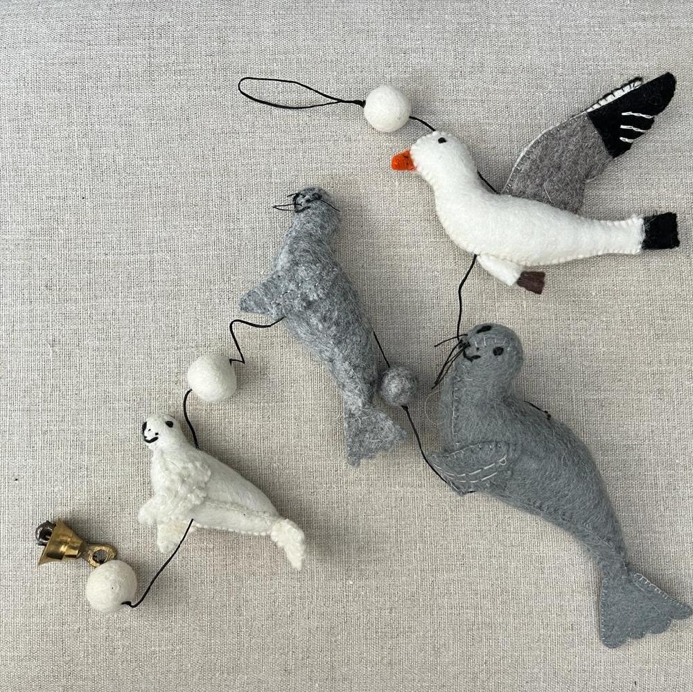 Greige Handmade Felt Seals And Seagull String - Fairtrade