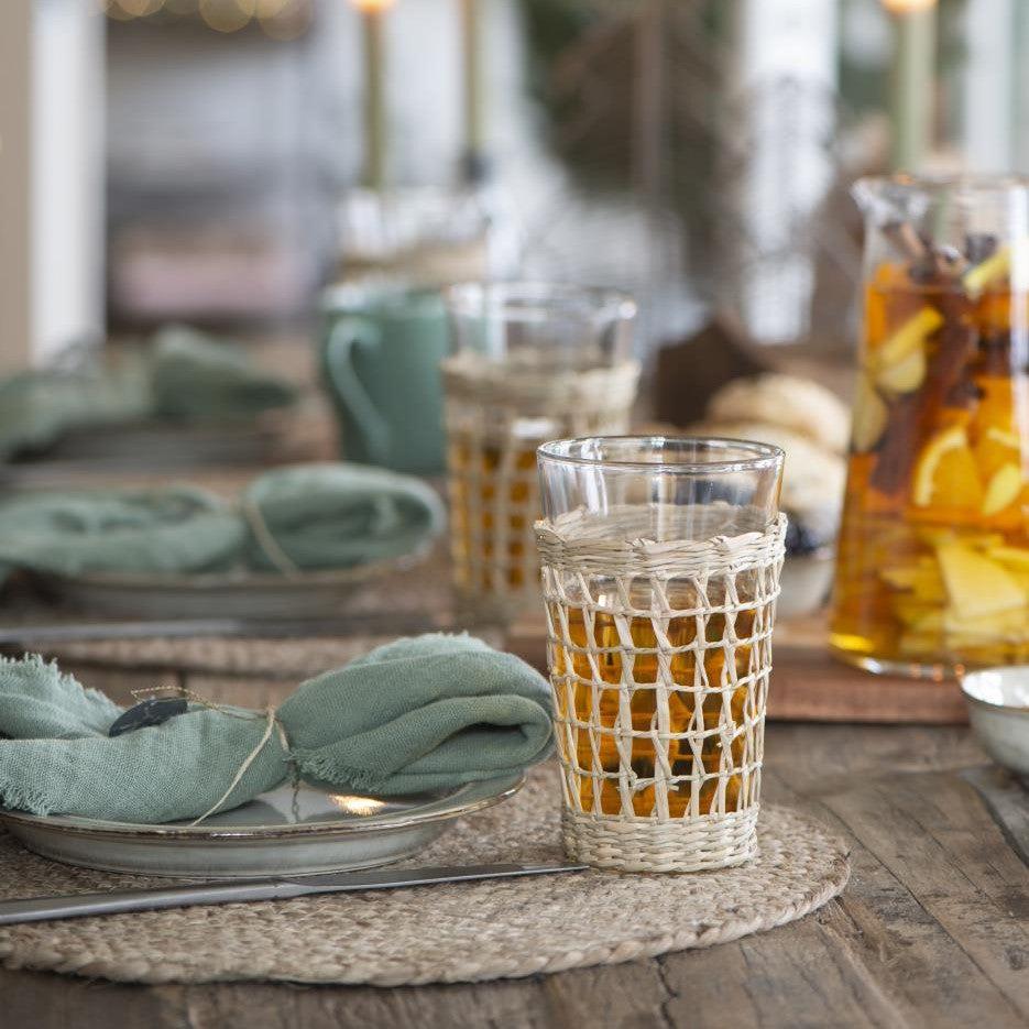 Greige Handmade Jute Round Placemat - Natural Or Petrol Blue - Set Of 4