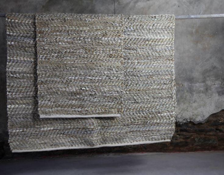 greige Handmade Leather and Hemp Rug - Bound Edge - Two Sizes