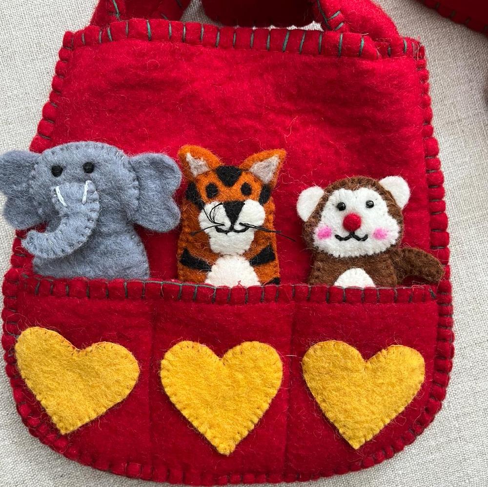 Greige Handmade Puppet Bag - Wild Animals A - Fairtrade