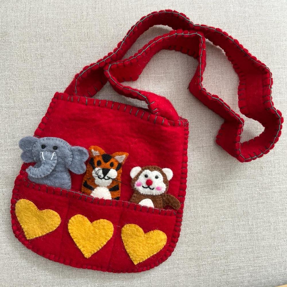 greige Handmade Puppet Bag - Wild Animals A - Fairtrade