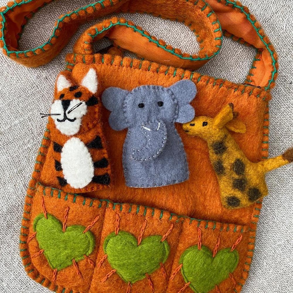 Greige Handmade Puppet Bag - Wild Animals C - Fairtrade