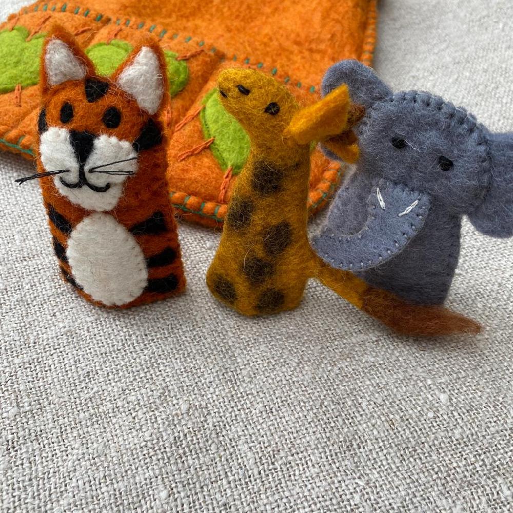 Greige Handmade Puppet Bag - Wild Animals C - Fairtrade