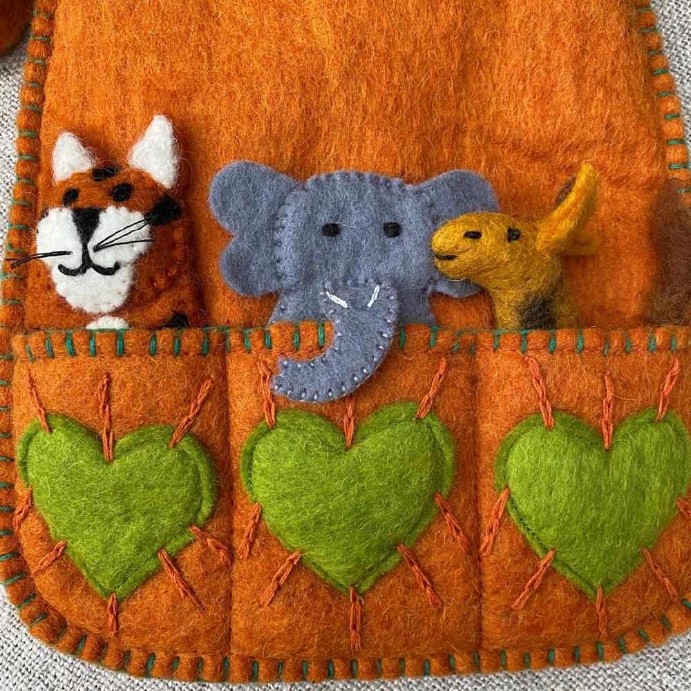 Greige Handmade Puppet Bag - Wild Animals C - Fairtrade