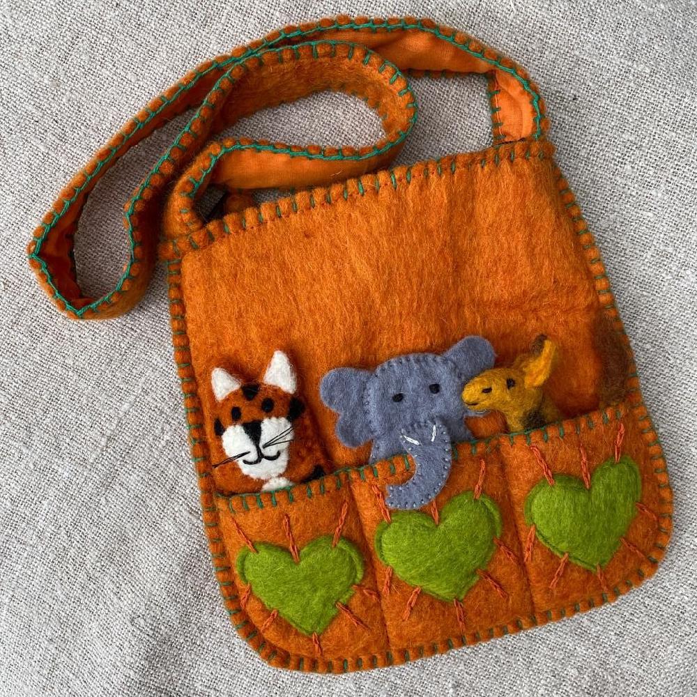 greige Handmade Puppet Bag - Wild Animals C - Fairtrade