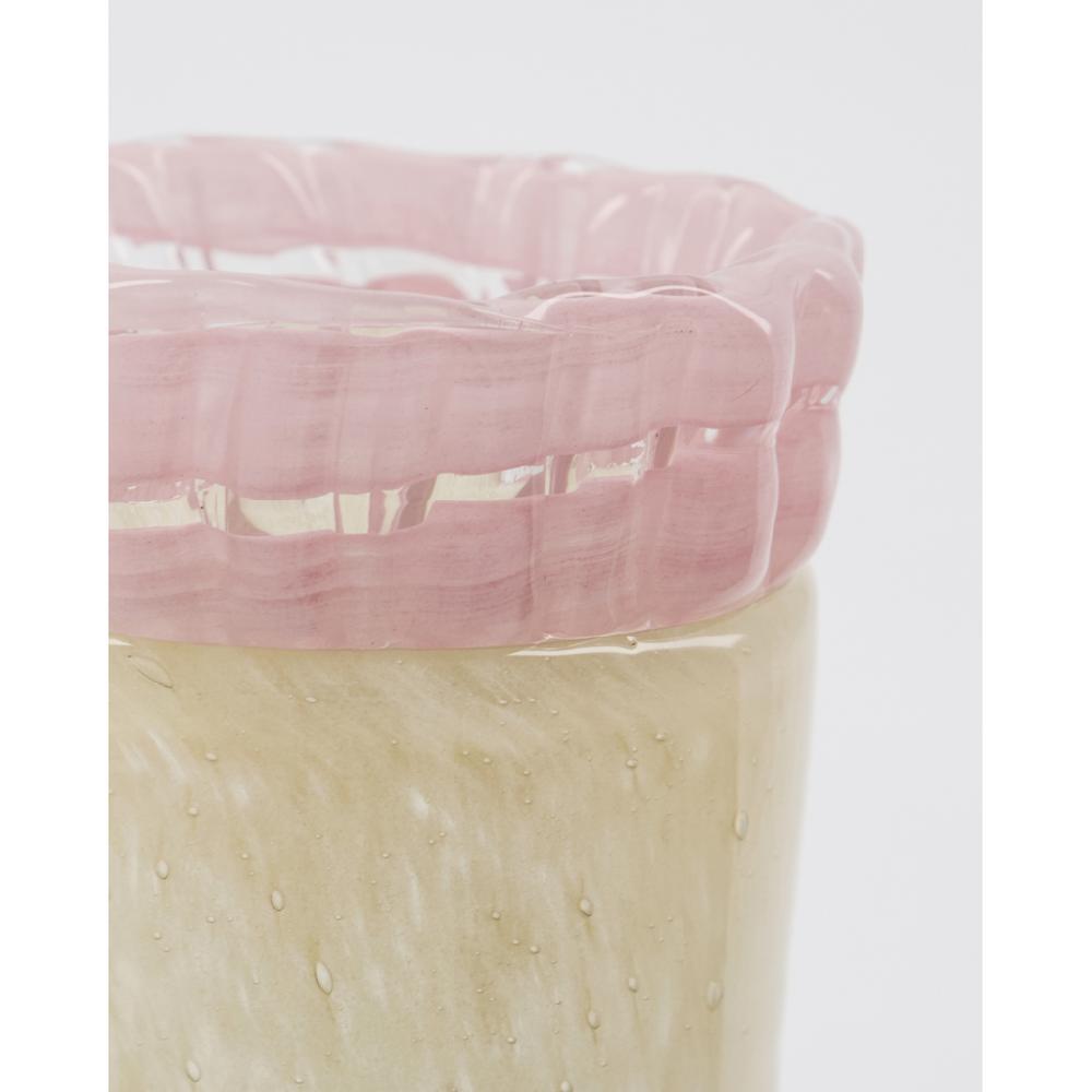 Greige Handmade Small Glass Vase - Kupla - Beige With Pink - Two Size Options