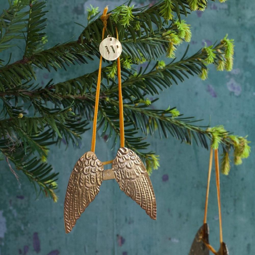 Greige Hanging Antique Brass Angel Wings Decoration