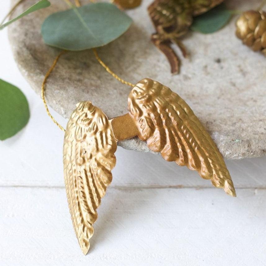 Greige Hanging Antique Brass Angel Wings Decoration