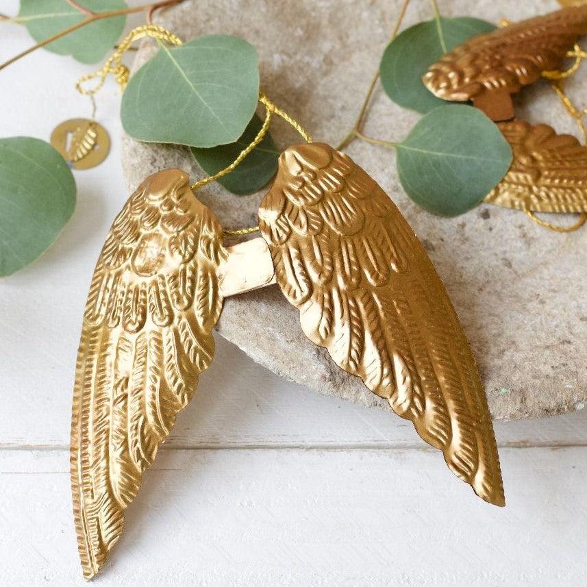 greige Hanging Antique Brass Angel Wings Decoration