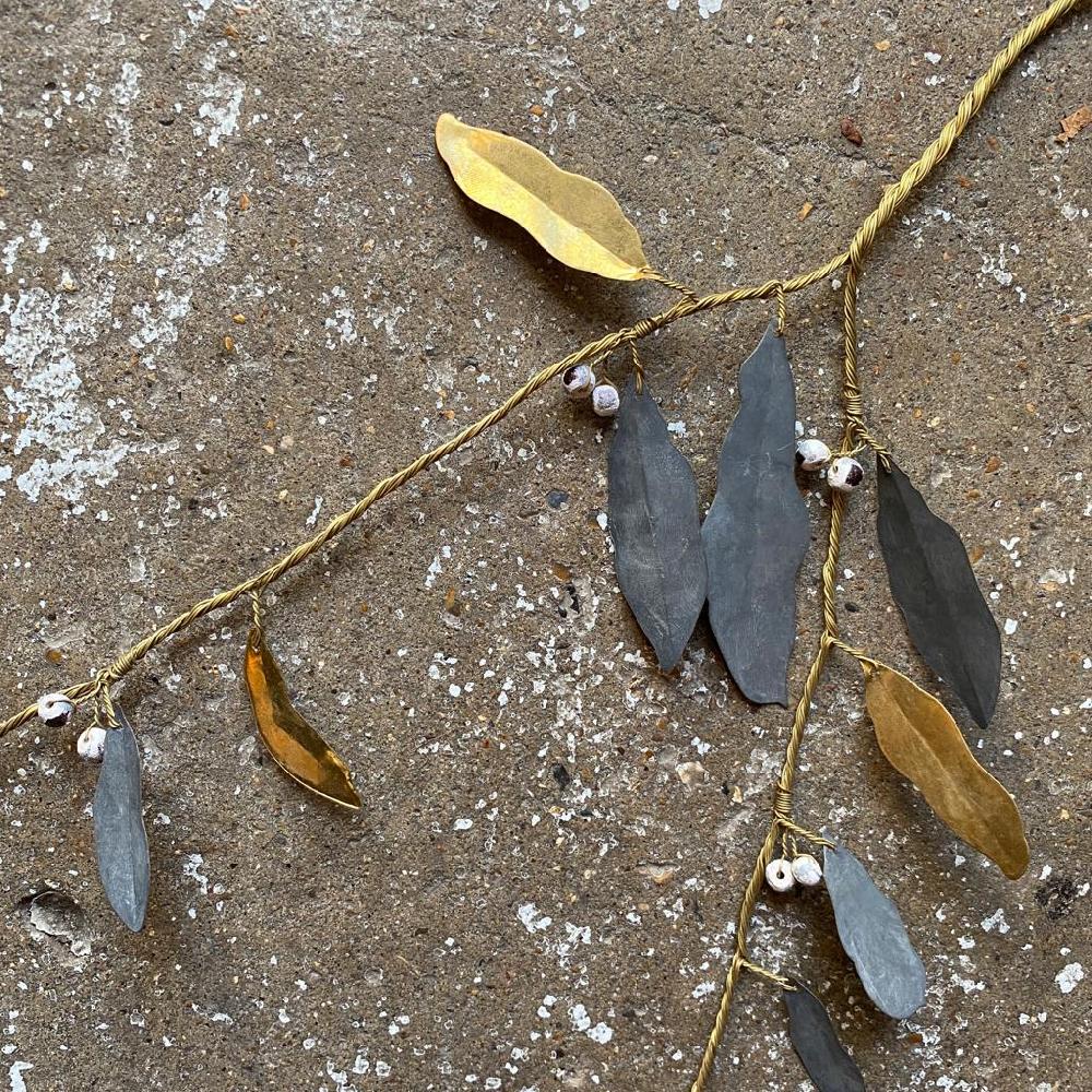 Greige Hanging Brass And Zinc Mistletoe Spray - 44cm - Walther & Co