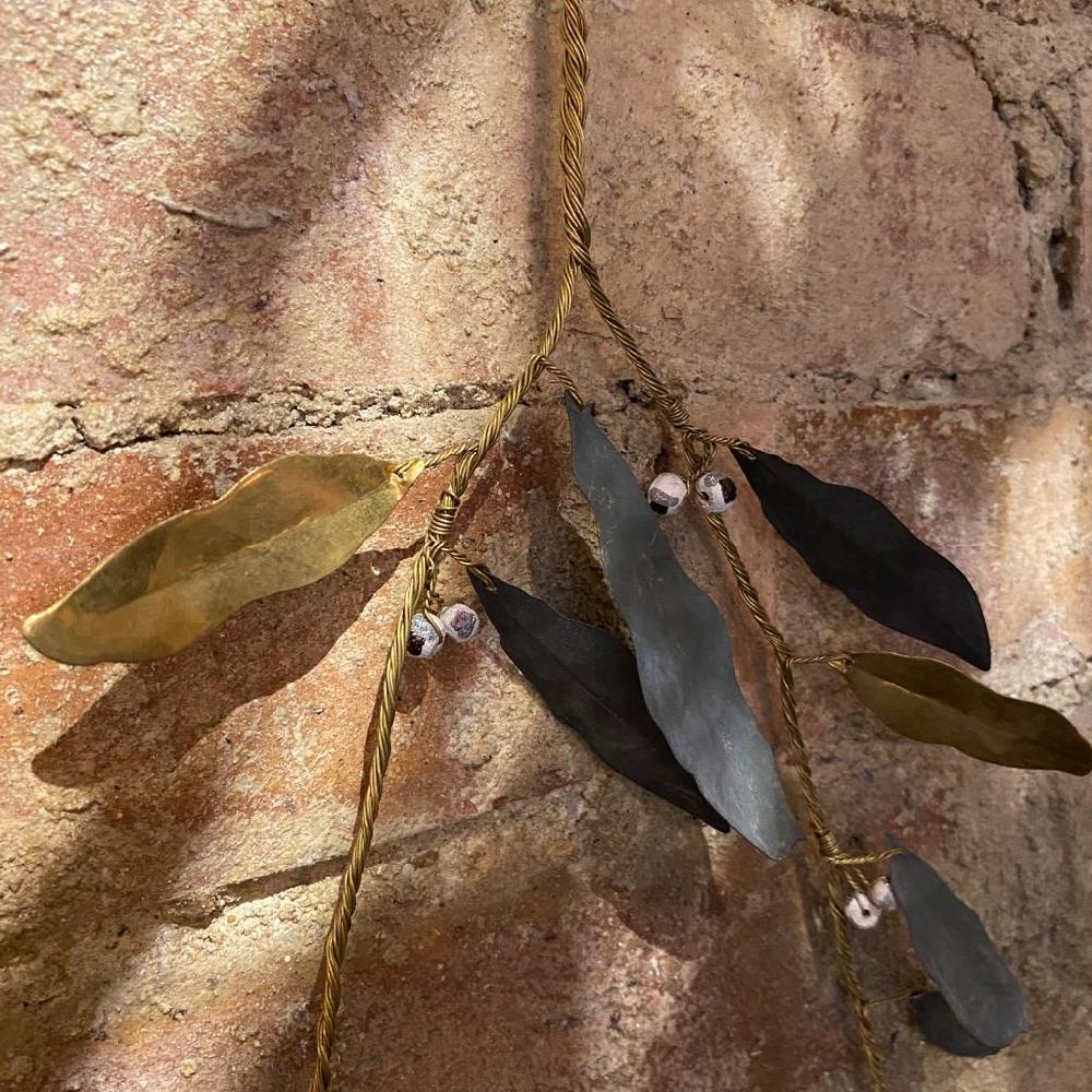 Greige Hanging Brass And Zinc Mistletoe Spray - 44cm - Walther & Co