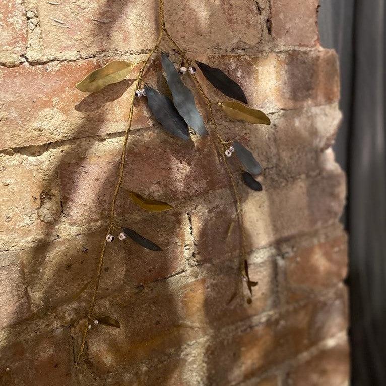 Greige Hanging Brass And Zinc Mistletoe Spray - 44cm - Walther & Co