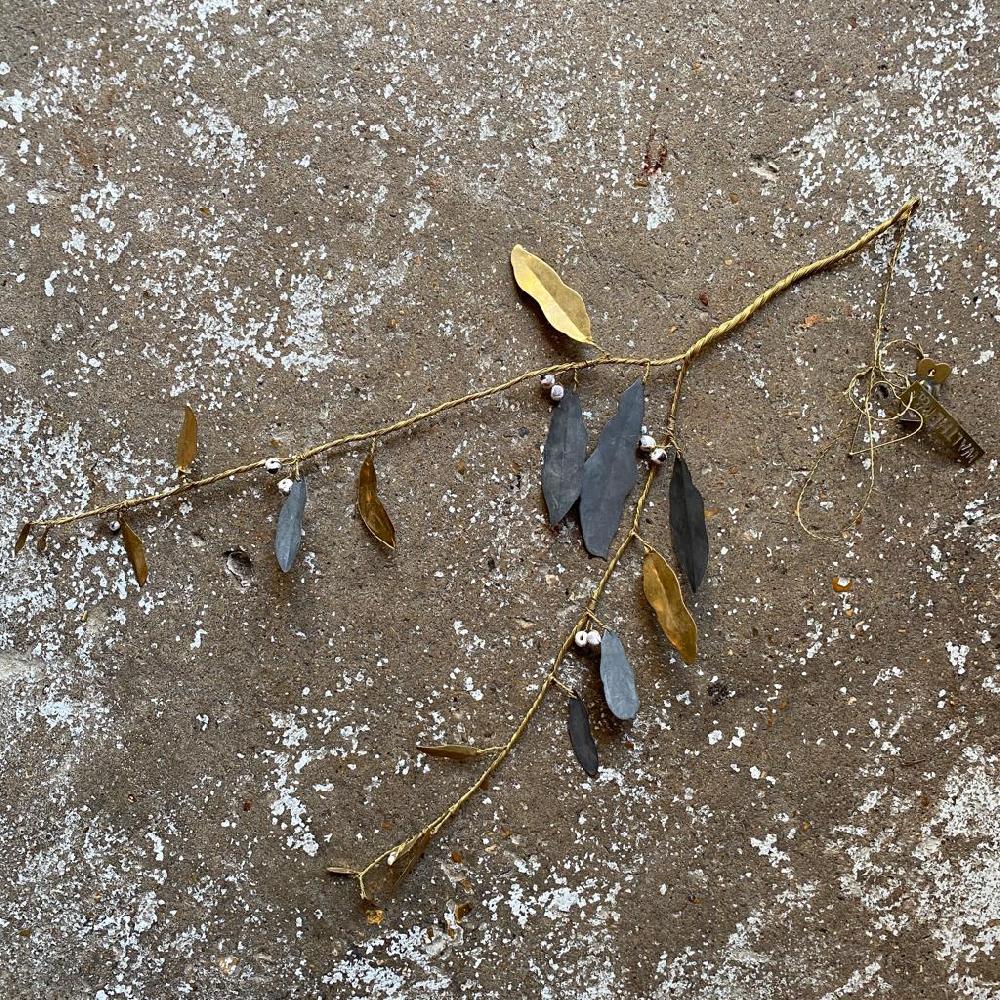 greige Hanging Brass and Zinc Mistletoe Spray - 44cm - Walther & Co