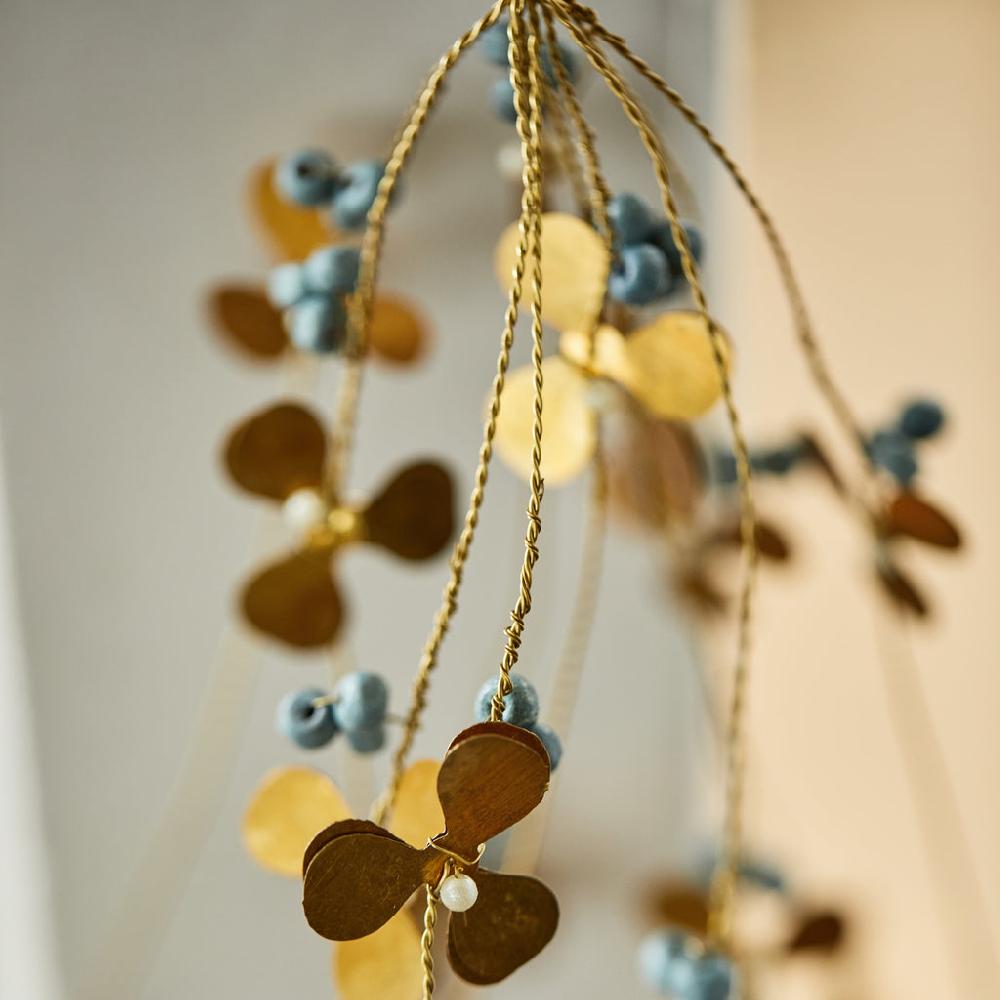 Greige Hanging Brass Oak Leaves And Black Berries Bunch