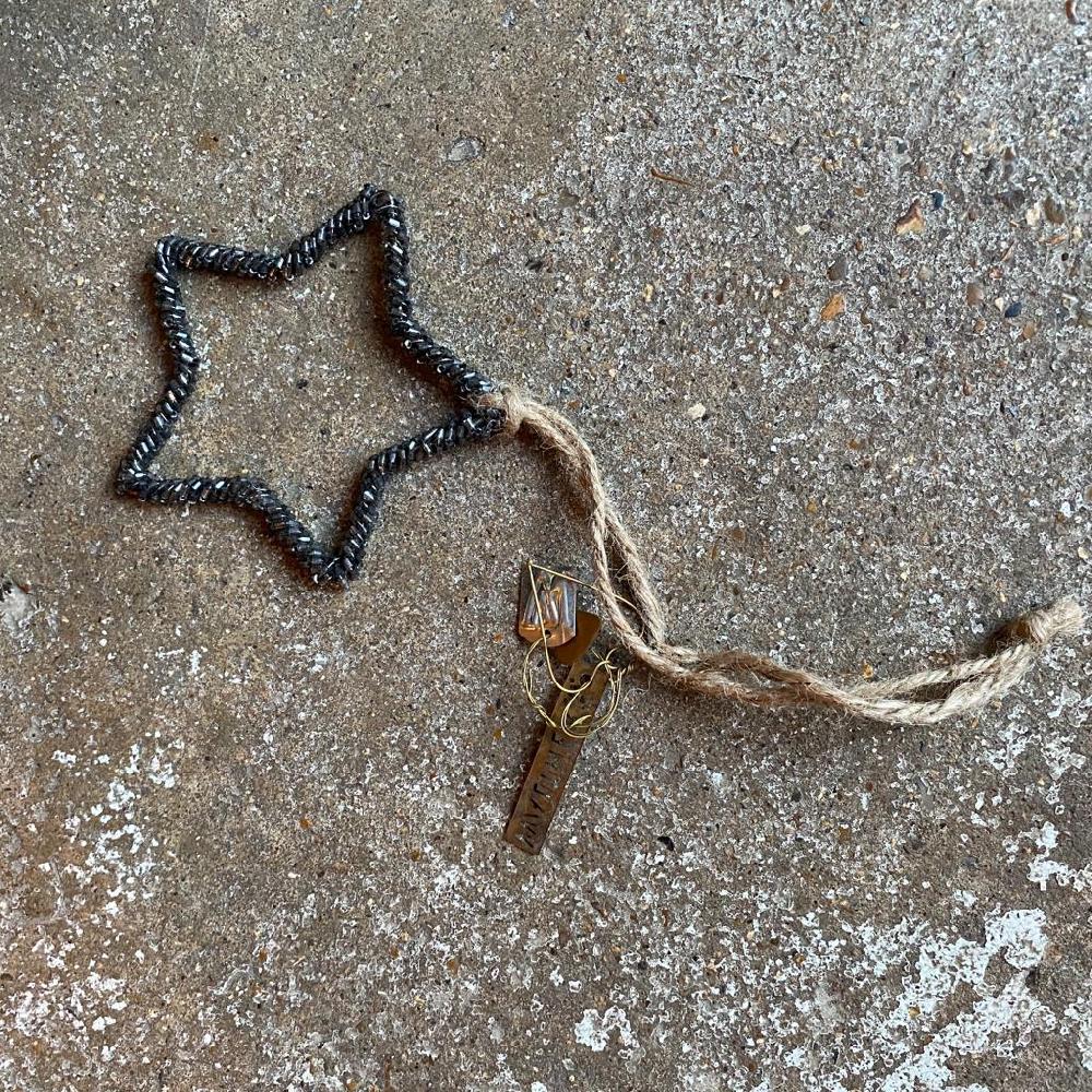 Greige Hanging Dark Grey Sparkle Beaded Star Decoration - 10cm - Walther & Co