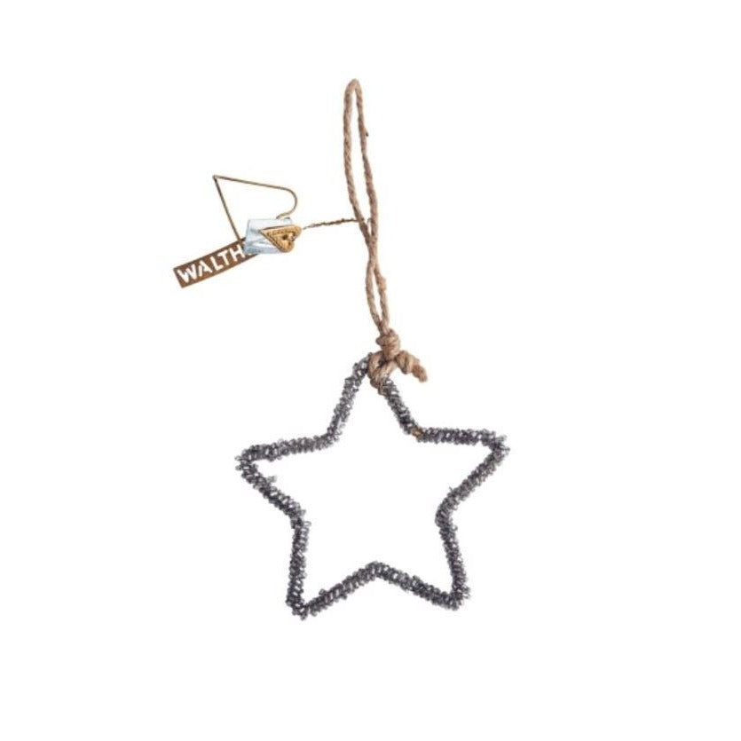 Greige Hanging Dark Grey Sparkle Beaded Star Decoration - 10cm - Walther & Co