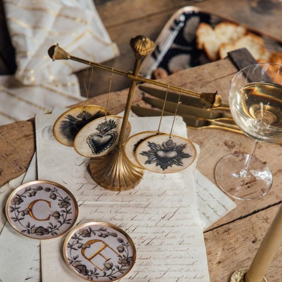 Greige Hanging Enamelled Heart Decorations - Boncoeurs